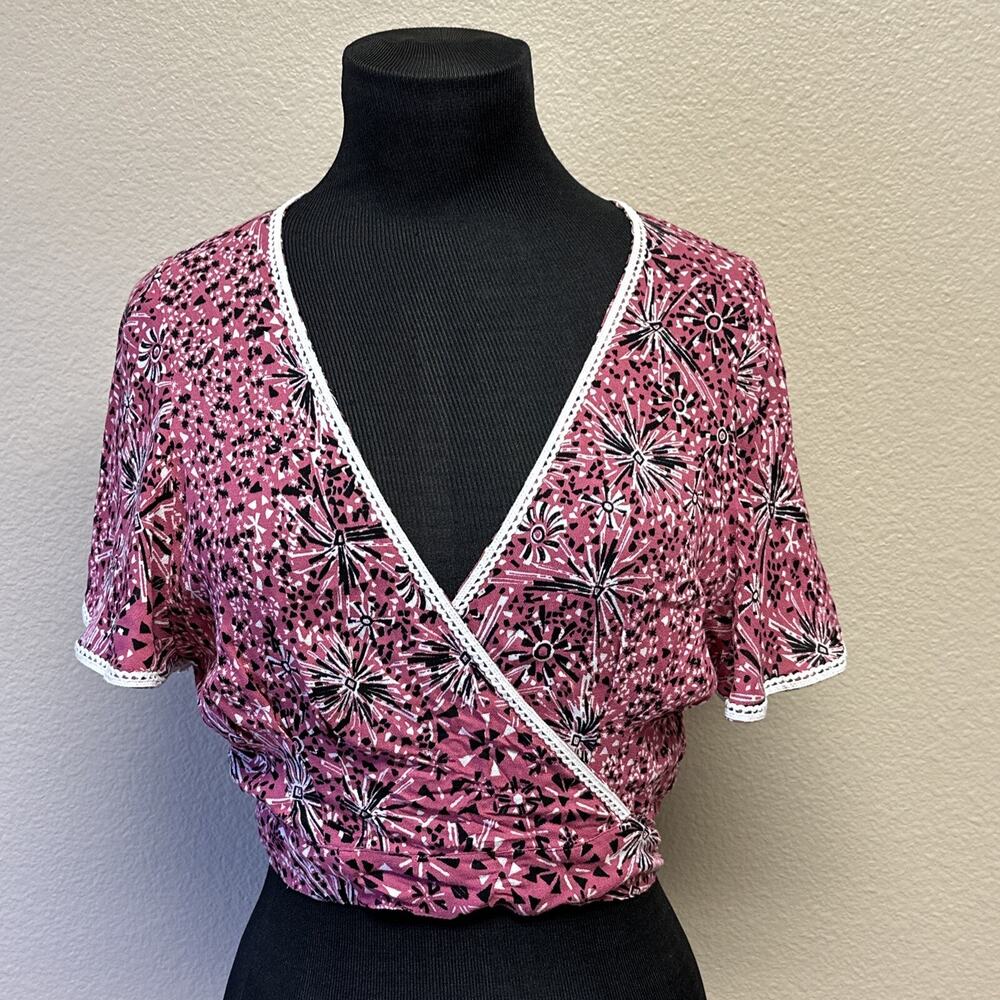 NWT Poupette St Barth XS Nola V-Neck Wrap Tie Blouse Flirty Boho Y2K Romantic